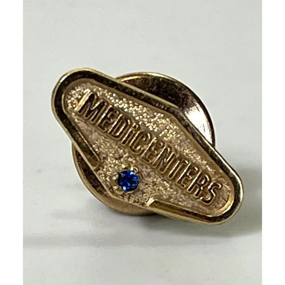 Vintage Medicenters 10K Gold Filled Lapel Pin Blue Sapphire Medical Service Pin
